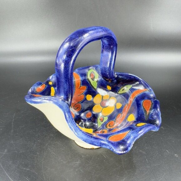 Vintage Talavera Mexico Pottery Hand Made Basket Bowl Hand Painted Signed Bottom - Picture 12 of 16